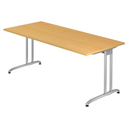 Schreibtisch BELA 19 S in Buche-Optik mit silberfarbenem Metallgestell von hjh OFFICE PRO