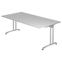 Grauer Schreibtisch BELA 2E S mit rechteckiger Platte und silbernen Metallbeinen von hjh OFFICE PRO