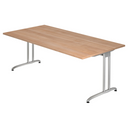 Schreibtisch BELA 2E S mit Tischplatte in Nussbaum-Optik und silbernen Metallbeinen von hjh OFFICE PRO