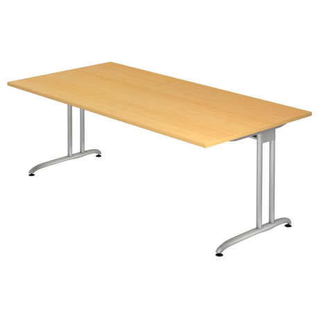 Schreibtisch BELA 2E S in Buche mit silberfarbenem Metallgestell von hjh OFFICE PRO
