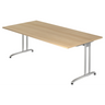 Schreibtisch BELA 2E S in Eiche-Optik mit silbernen Metallbeinen von hjh OFFICE PRO