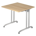 Quadratischer Schreibtisch BELA 8 S in Eiche-Optik mit silbernem Metallgestell von hjh OFFICE PRO