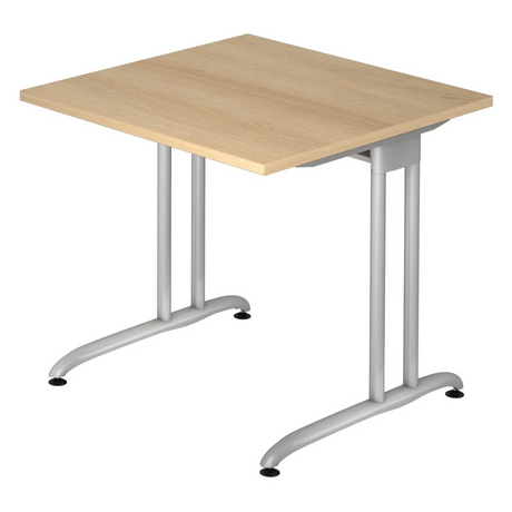 Quadratischer Schreibtisch BELA 8 S in Eiche-Optik mit silbernem Metallgestell von hjh OFFICE PRO