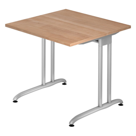 Schreibtisch BELA 8 S mit nussbaumnfarbener Tischplatte und silbernem C-Gestell von hjh OFFICE PRO