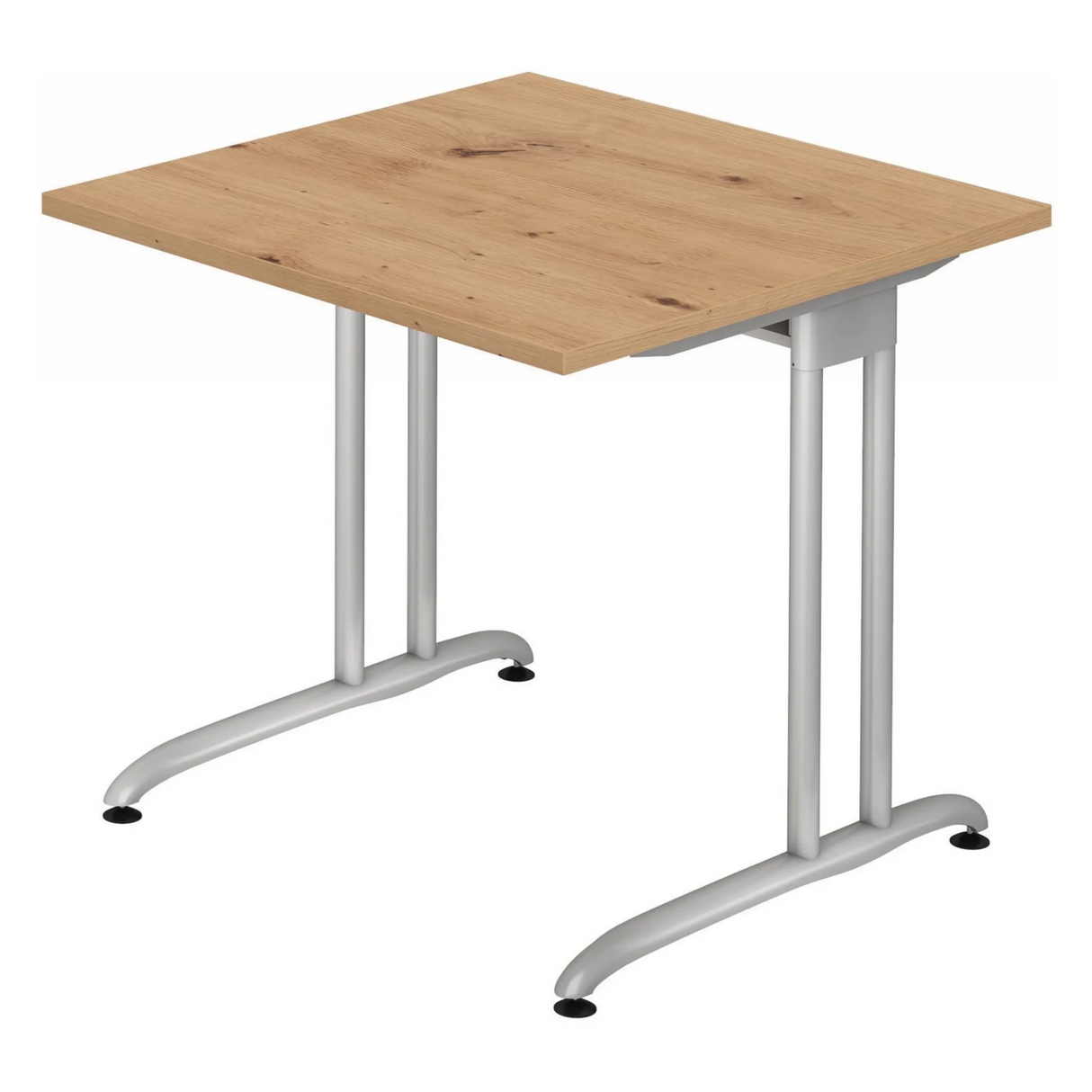 Quadratischer Schreibtisch BELA 8 S in Asteiche mit silbernem Metallgestell von hjh OFFICE PRO