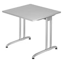 Grauer Schreibtisch BELA 8 S mit quadratischer Tischplatte und silbernem Gestell von hjh OFFICE PRO