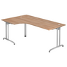 L-förmiger Schreibtisch BELA 82 S in Nussbaumoptik mit silbernen Metallbeinen von hjh OFFICE PRO