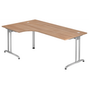L-förmiger Schreibtisch BELA 82 S in Nussbaumoptik mit silbernen Metallbeinen von hjh OFFICE PRO