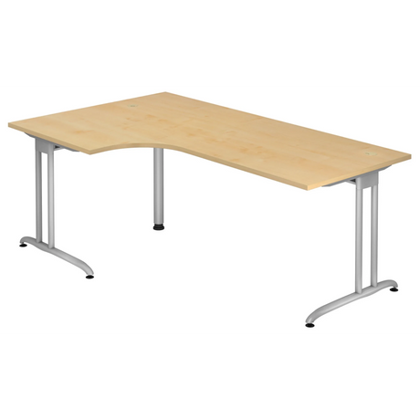 L-förmiger Schreibtisch BELA 82 S in Ahorn-Optik mit silbernen Metallbeinen von hjh OFFICE PRO