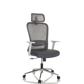 Homeoffice-Bürostuhl BELAIA W mit grauem Netzbezug, Kopfstütze und weiß-grauen Armlehnen von hjh OFFICE
