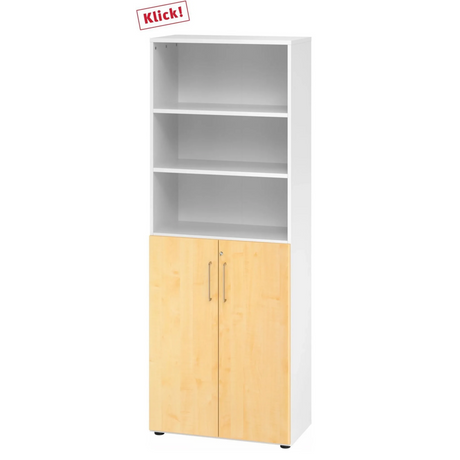 Kombischrank BETA 9 in Weiß und Ahorn mit drei offenen Fächern und einem Zwei-Tür-Unterschrank von hjh OFFICE PRO