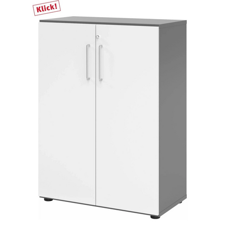 Weißer Schrank BETA 9 mit zwei Türen und graphitfarbener Oberseite von hjh OFFICE PRO
