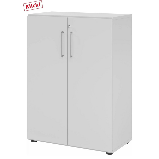 Grauer Schrank BETA 9 mit zwei Türen und silbernen Griffen von hjh OFFICE PRO