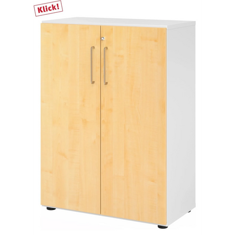 Schrank BETA 9 mit zwei Ahorntüren, weißem Korpus und silbernen Griffen von hjh OFFICE PRO