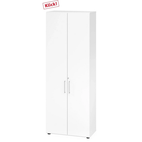 Weißer Schrank BETA 9 mit zwei Türen und silberfarbenen Griffen von hjh OFFICE PRO