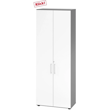 Weißer Aktenschrank BETA 9 mit zwei Türen und graphitfarbenem Korpus von hjh OFFICE PRO