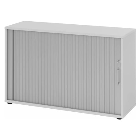Grauer Rollladenschrank BETA R 1732S aus Metall mit einem Metallgriff von hjh OFFICE PRO