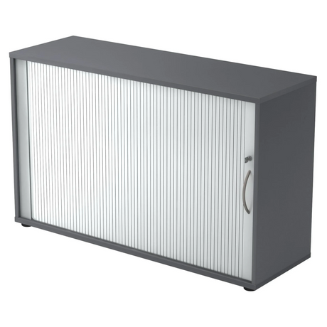 Graphitfarbener Rollladenschrank BETA R 1732S mit silbernem Bogengriff aus Metall von hjh OFFICE PRO