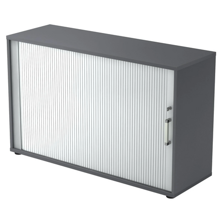 Graphitfarbener Rollladenschrank BETA R 1732S mit Chromgriff aus Metall von hjh OFFICE PRO