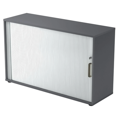 Graphitgrauer Rollladenschrank BETA R 1732S mit weißem Kunststoff-Rollladen und Streifengriff von hjh OFFICE PRO