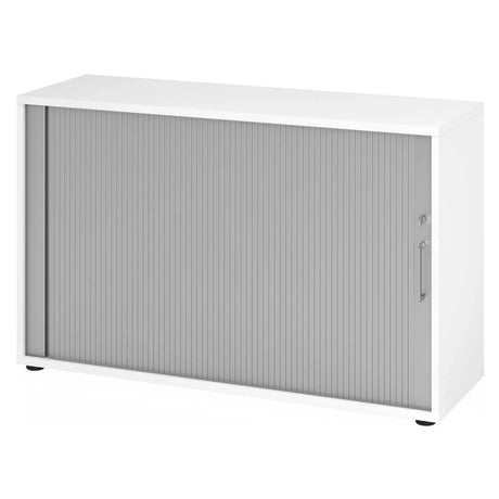 Weißer Rollladenschrank BETA R 1732S mit grauer Rollladenfront und Metallgriff von hjh OFFICE PRO