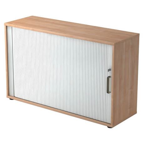 Rollladenschrank BETA R 1732S in Buche-Optik mit weißem Rollladen und Chromgriff von hjh OFFICE PRO