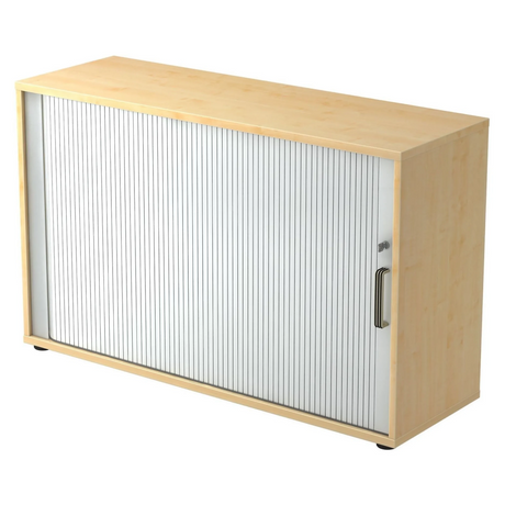 Rollladenschrank BETA R 1732S in Ahorn-Optik mit weißem Rollladen und Streifengriff von hjh OFFICE PRO