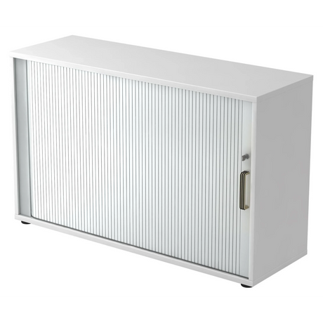 Weißer Rollladenschrank BETA R 1732S mit Kunststoff-Streifengriff und zwei Ordnereinheiten von hjh OFFICE PRO