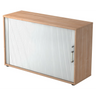 Rollladenschrank BETA R 1732S in Nussbaum-Optik mit weißem Rollladen und Chromgriff von hjh OFFICE PRO