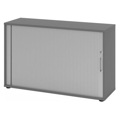 Graphitfarbener Rollladenschrank BETA R 1732S aus Metall mit silbernem Griff von hjh OFFICE PRO