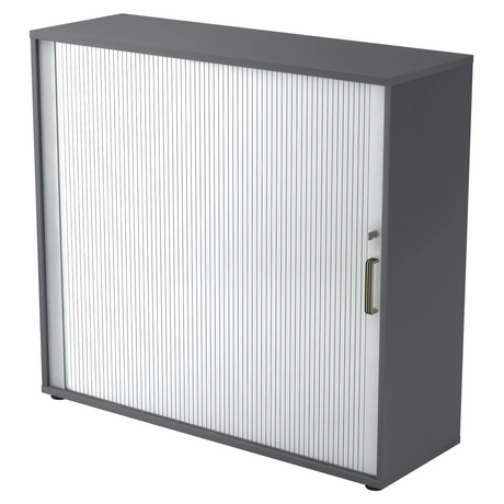 Graphitgrauer Rollladenschrank BETA R 1733S mit weißem Kunststoff-Rollladen und Streifengriff von hjh OFFICE PRO