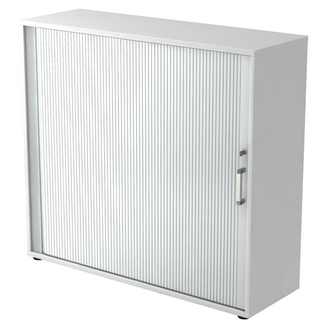 Weißer Rollladenschrank BETA R 1733S aus Metall mit silbernem Chromgriff von hjh OFFICE PRO