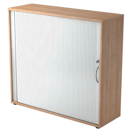 Rollladenschrank BETA R 1733S in Nussbaum-Optik mit weißem Rollladen und Bogengriff von hjh OFFICE PRO