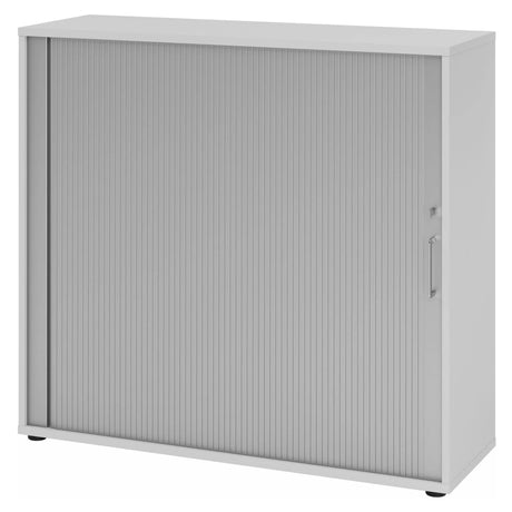 Grauer Rollladenschrank BETA R 1733S aus Metall mit silberfarbenem Griff von hjh OFFICE PRO