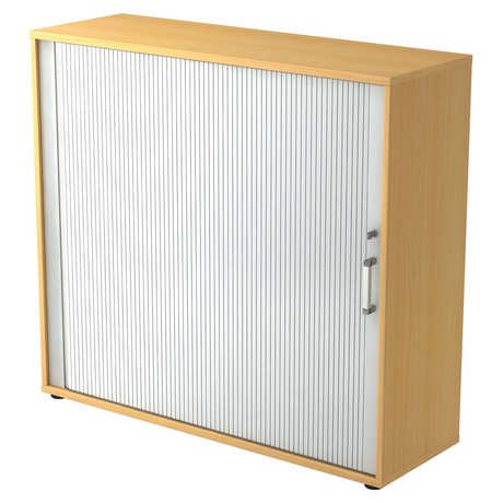 Rollladenschrank BETA R 1733S in Buche-Optik mit weißem Rollladen und Chromgriff von hjh OFFICE PRO