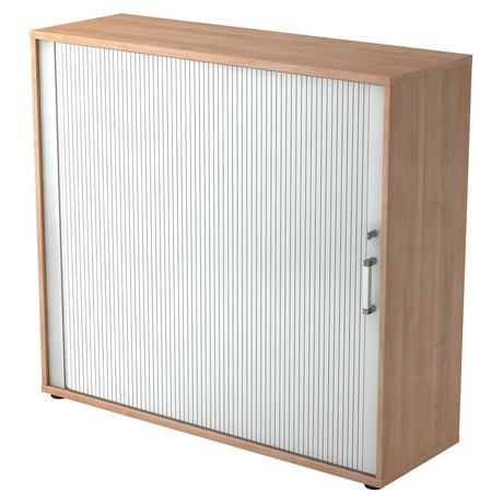 Rollladenschrank BETA R 1733S in Nussbaum-Optik mit weißem Rollladen und Chromgriff von hjh OFFICE PRO