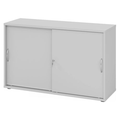 Grauer Schiebetürenschrank BETA S 1752S mit zwei Metall-Bogengriffen und Schloss von hjh OFFICE PRO