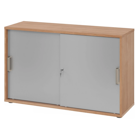 Schiebetürenschrank BETA S 1752S in Nussbaum-Optik mit silberfarbenen Kunststofftüren von hjh OFFICE PRO