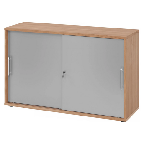 Schiebetürenschrank BETA S 1752S in Nussbaum-Optik mit silbernen Kunststoff-Relinggriffen von hjh OFFICE PRO