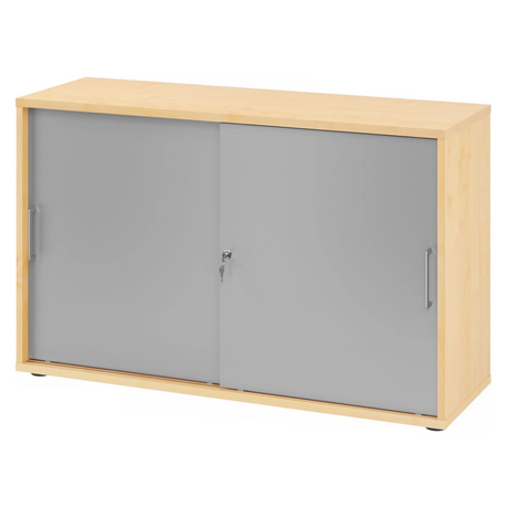 Schiebetürenschrank BETA S 1752S in Ahorn-Optik mit silbernen Fronten und Metallgriffen von hjh OFFICE PRO