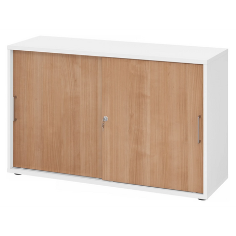 Schiebetürenschrank BETA S 1752S in Weiß und Nussbaum mit Metallgriffen von hjh OFFICE PRO
