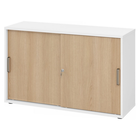 Schiebetürenschrank BETA S 1752S in Weiß und Eiche mit zwei Schiebetüren und Streifengriffen von hjh OFFICE PRO