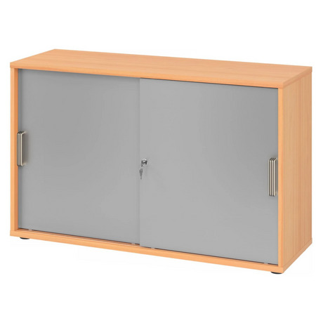 Schiebetürenschrank BETA S 1752S in Buche-Optik mit silbernen Kunststoff-Griffen von hjh OFFICE PRO