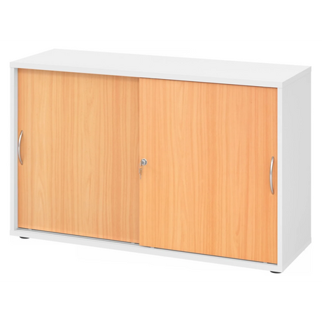 Schiebetürenschrank BETA S 1752S in Weiß und Buche mit zwei Bogengriffen von hjh OFFICE PRO