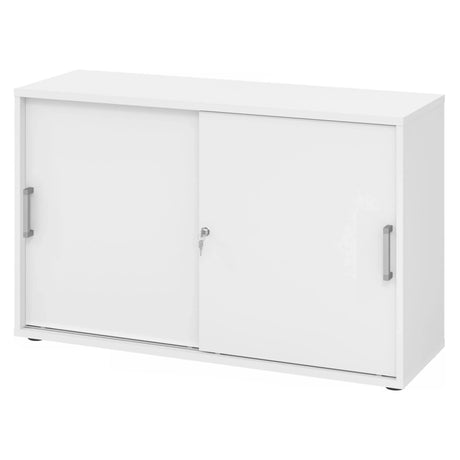 Weißer Schiebetürenschrank BETA S 1752S mit zwei Chromgriffen und Schloss von hjh OFFICE PRO