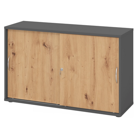 Schiebetürenschrank BETA S 1752S in Graphit und Asteiche mit zwei Bogengriffen von hjh OFFICE PRO