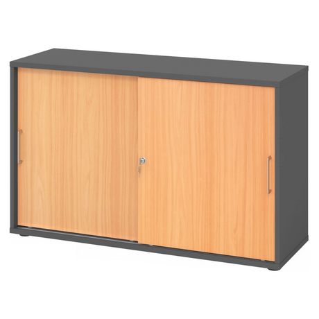 Schiebetürenschrank BETA S 1752S in Graphit und Buche mit zwei Metallgriffen von hjh OFFICE PRO