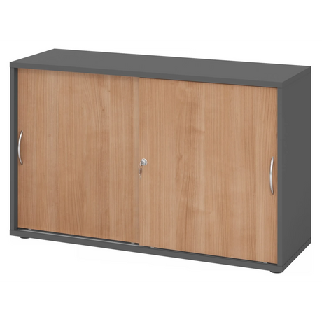 Schiebetürenschrank BETA S 1752S in Graphit und Nussbaum mit zwei Bogengriffen von hjh OFFICE PRO