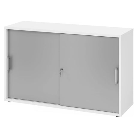 Weißer Schiebetürenschrank BETA S 1752S mit silberfarbenen Türen und Chromgriffen von hjh OFFICE PRO