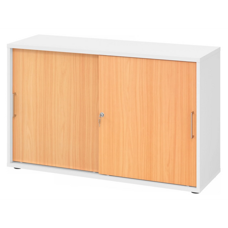 Schiebetürenschrank BETA S 1752S in Weiß und Buche mit zwei Metallgriffen von hjh OFFICE PRO